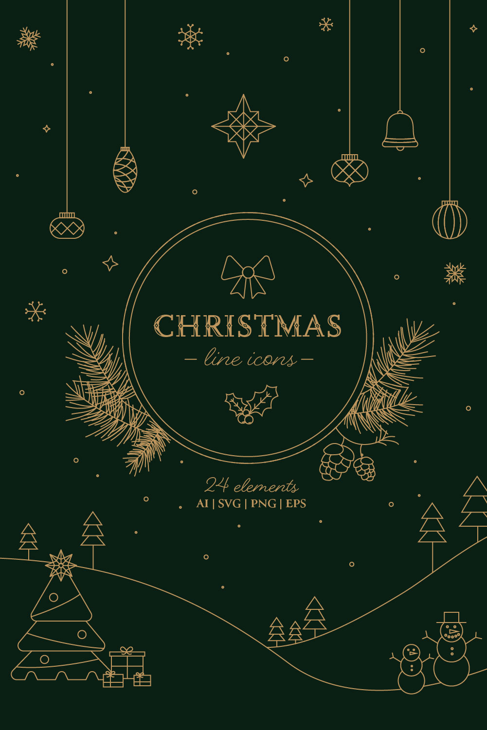 Minimal Christmas and Holiday Icon Set pinterest preview image.