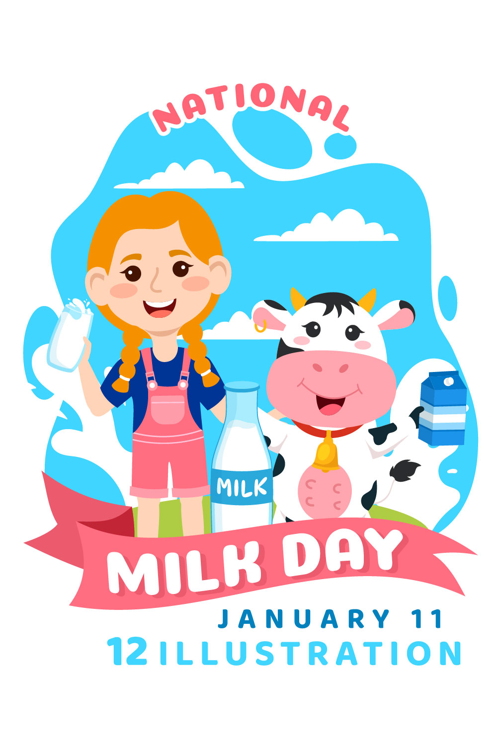 12 National Milk Day Illustration pinterest preview image.