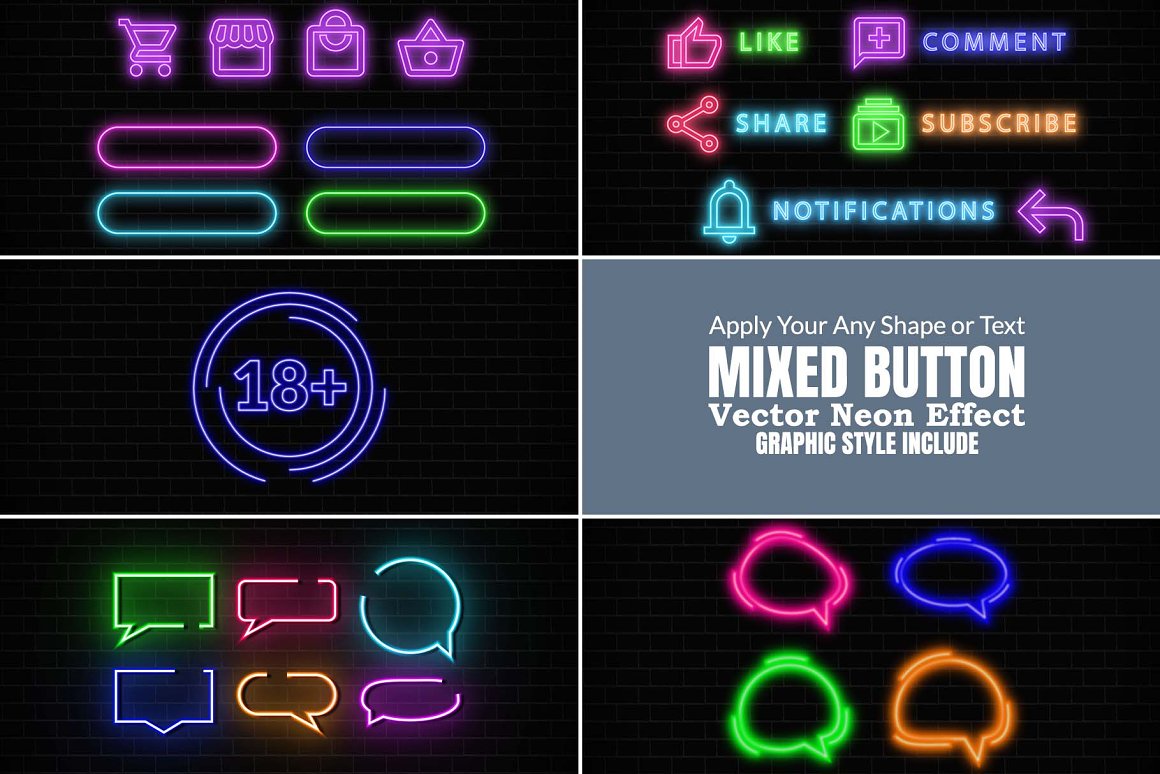 mixed button vector neon effect 145