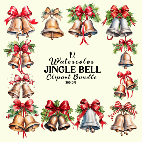 Watercolor Jingle Bell Clipart Bundle cover image.