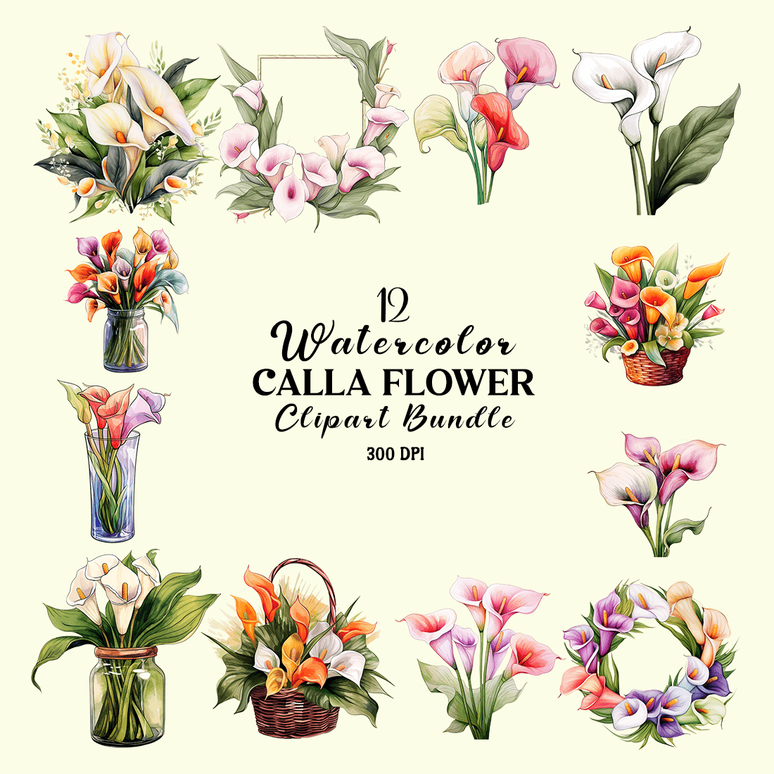 Watercolor Calla Flower Clipart Bundle cover image.