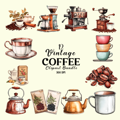 Vintage Coffee Clipart Bundle cover image.