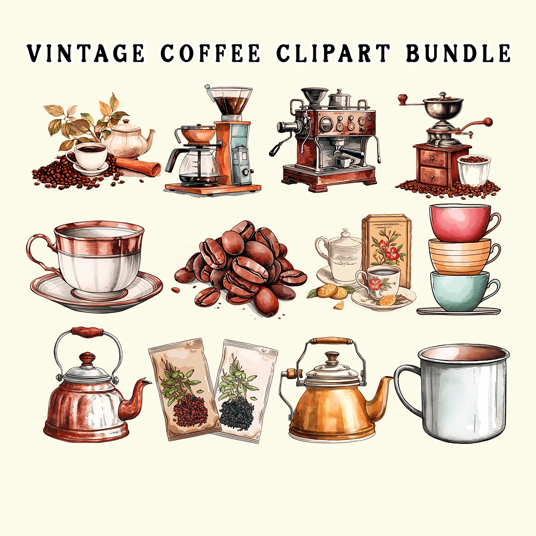 Vintage Coffee Clipart Bundle preview image.
