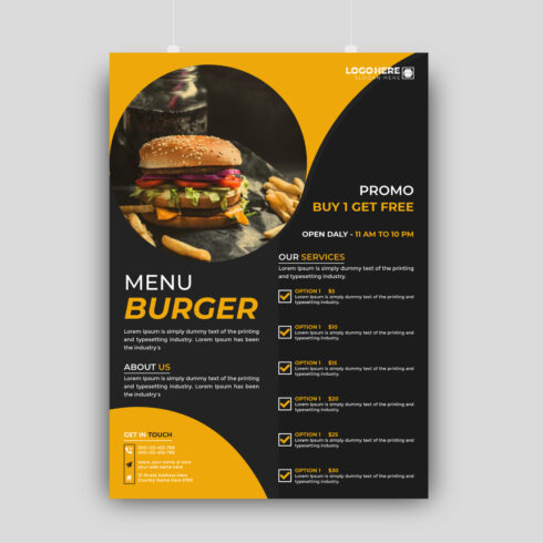 Restaurant burger flyer template Creative menu design for your restaurant cover image.