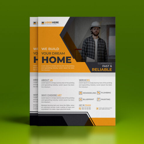 Corporate construction home renovation flyer template cover image.