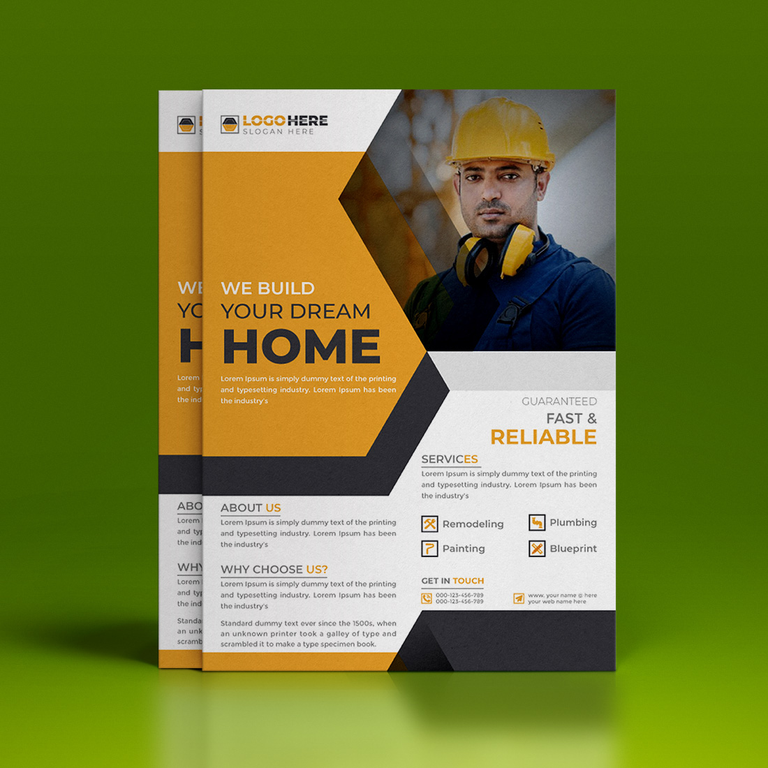 Corporate construction home renovation flyer template cover image.