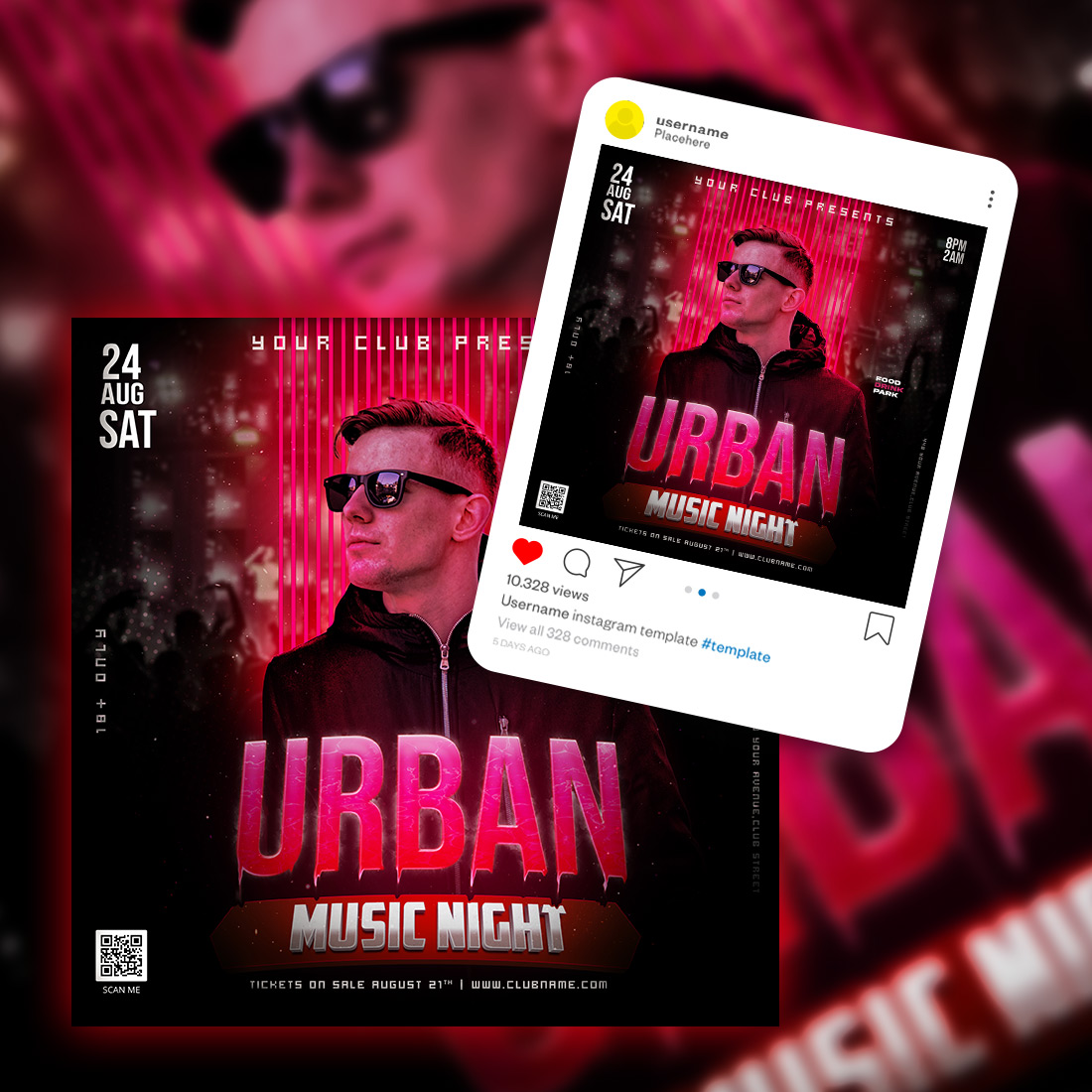 URBAN MUSIC Night Flyer Dj party club party social media post and flyer template psd preview image.