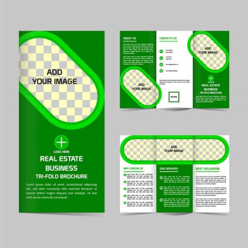 Modern real estate Tri fold brochure design cover image.