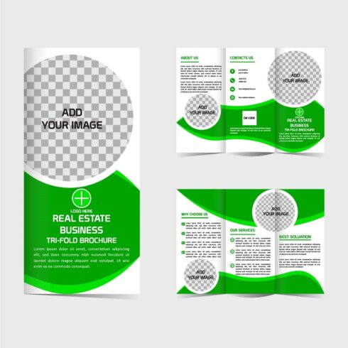 Modern real estate Tri fold brochure design template cover image.