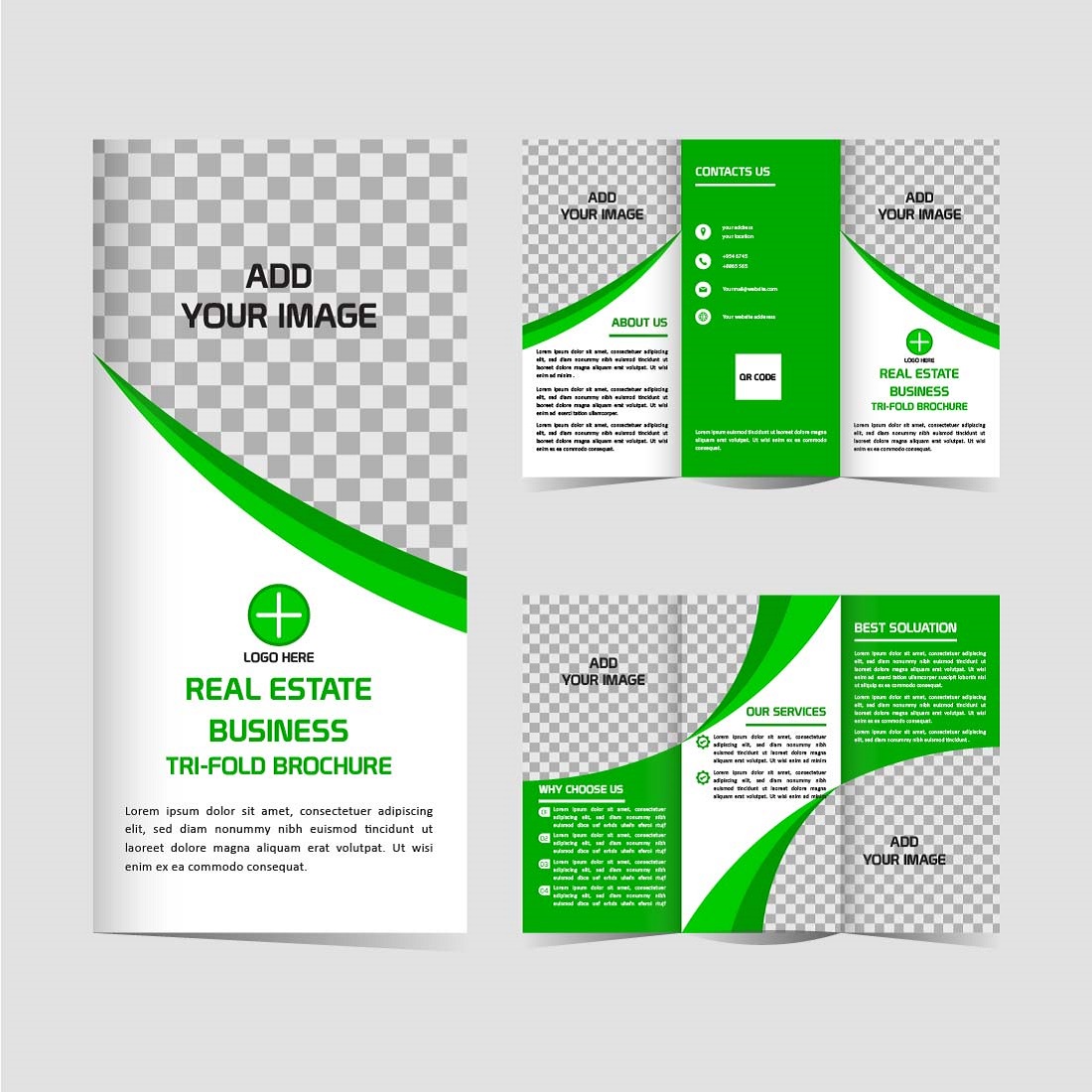 Modern real estate Tri fold brochure design template editable cover image.