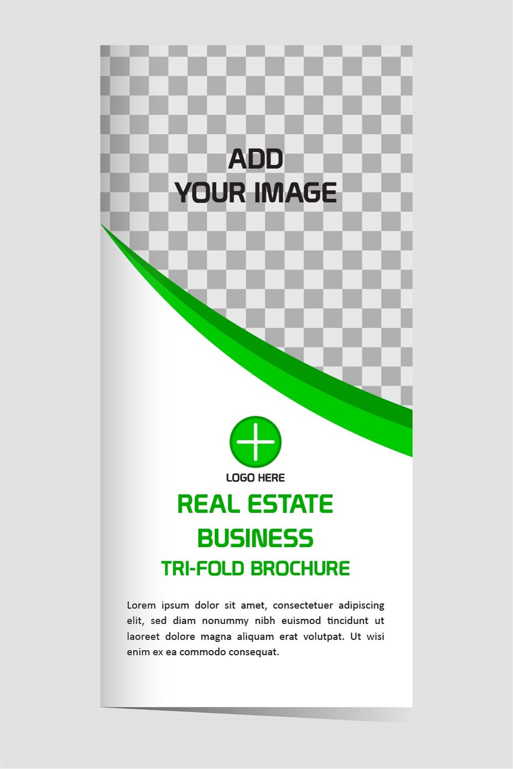 Modern real estate Tri fold brochure design template editable pinterest preview image.