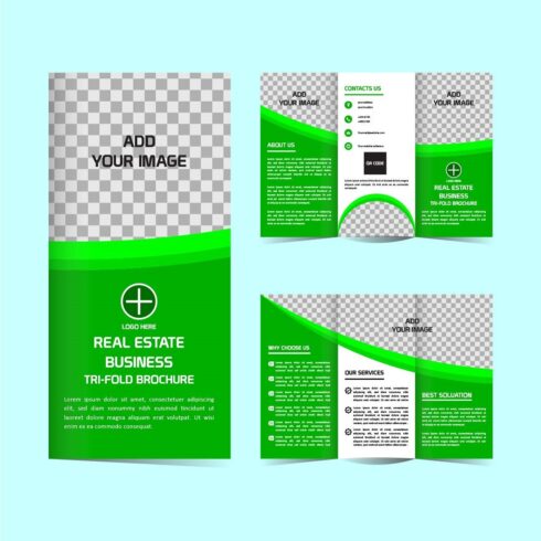 Modern real estate Tri fold brochure design template editable cover image.
