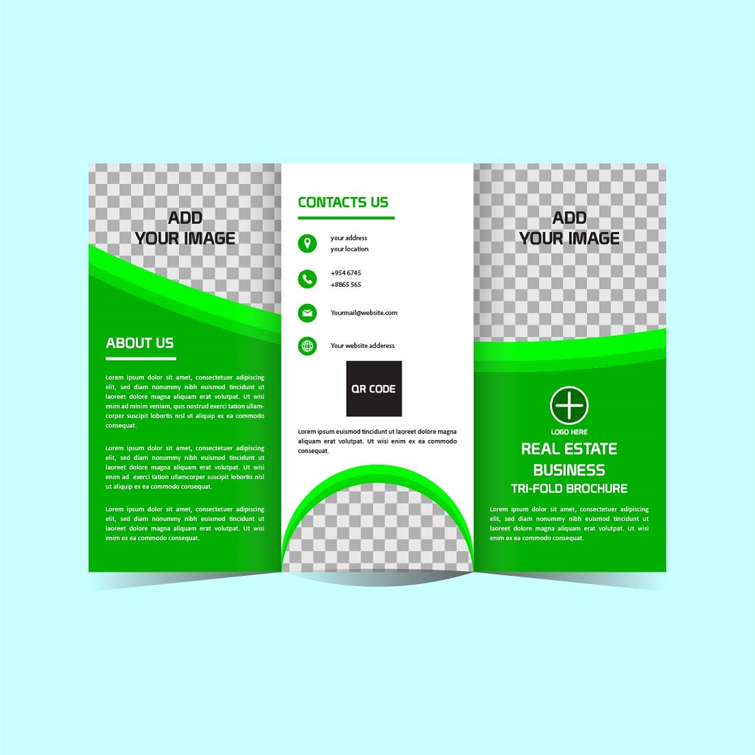 Modern real estate Tri fold brochure design template editable preview image.