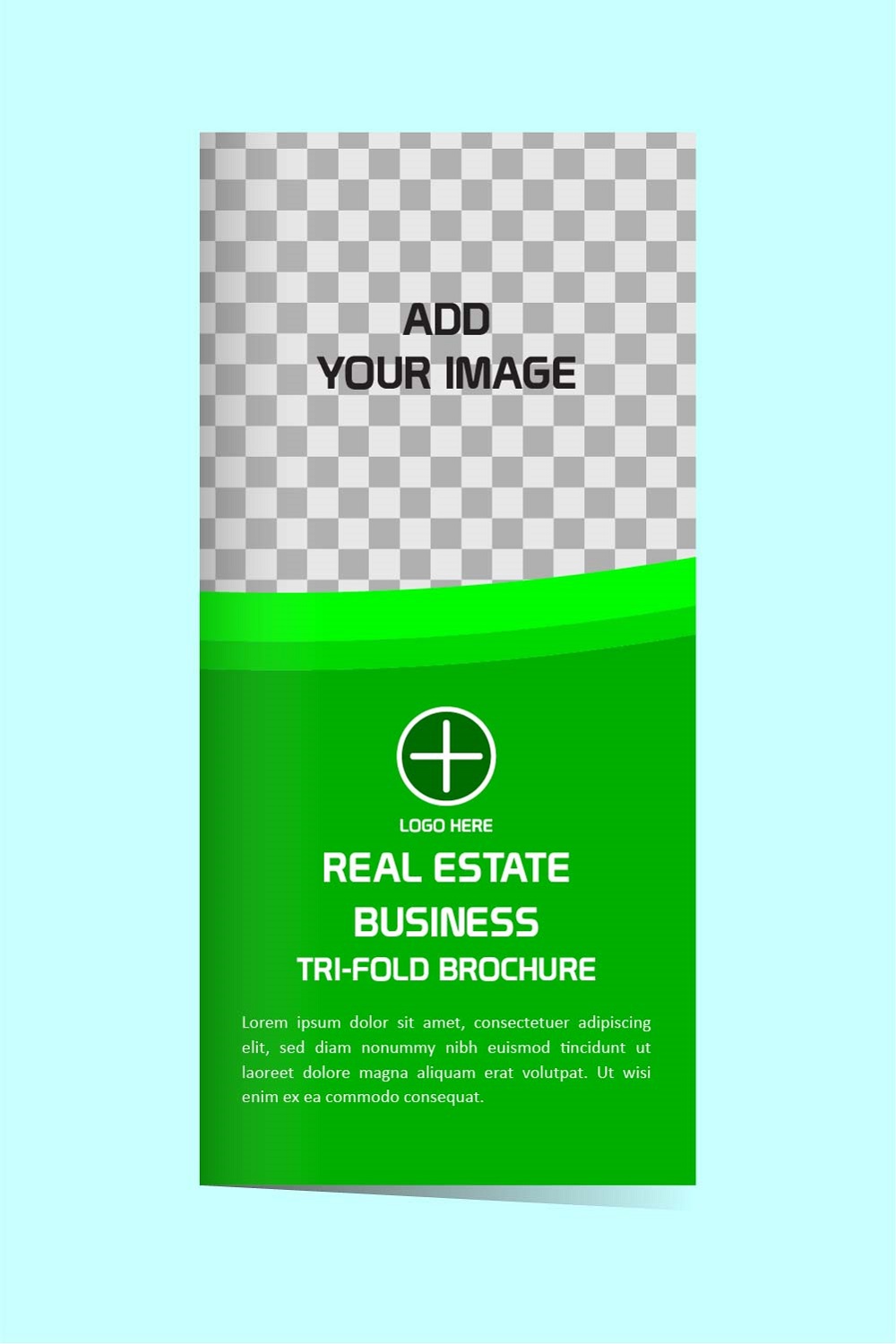 Modern real estate Tri fold brochure design template editable pinterest preview image.