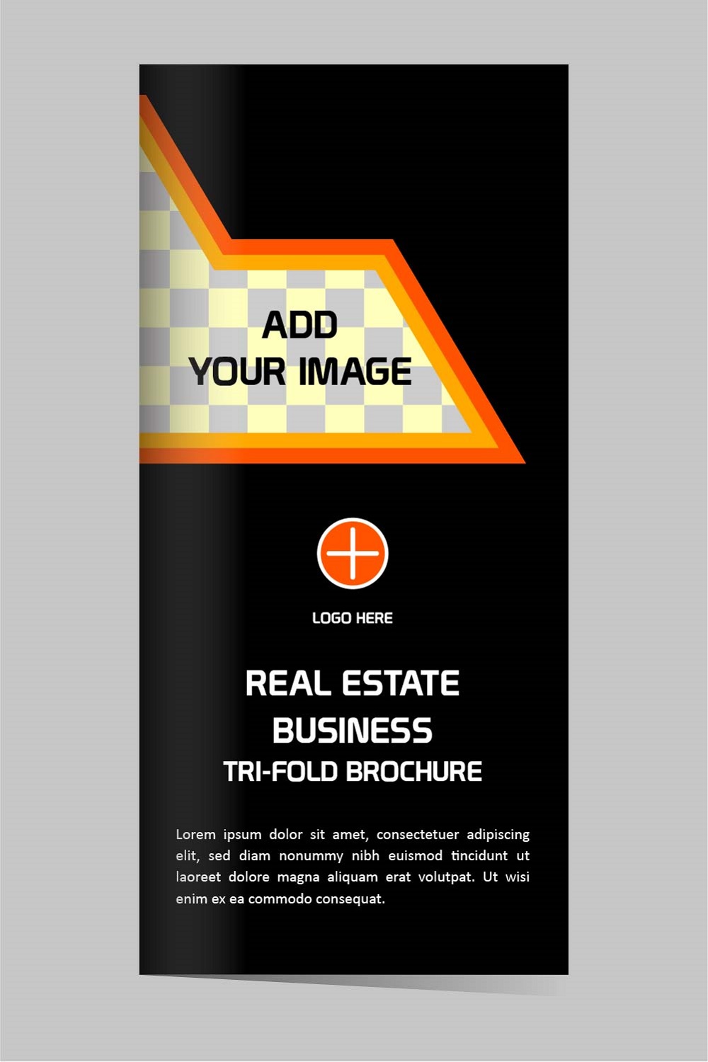 Modern Tri fold real estate brochure design template editable pinterest preview image.