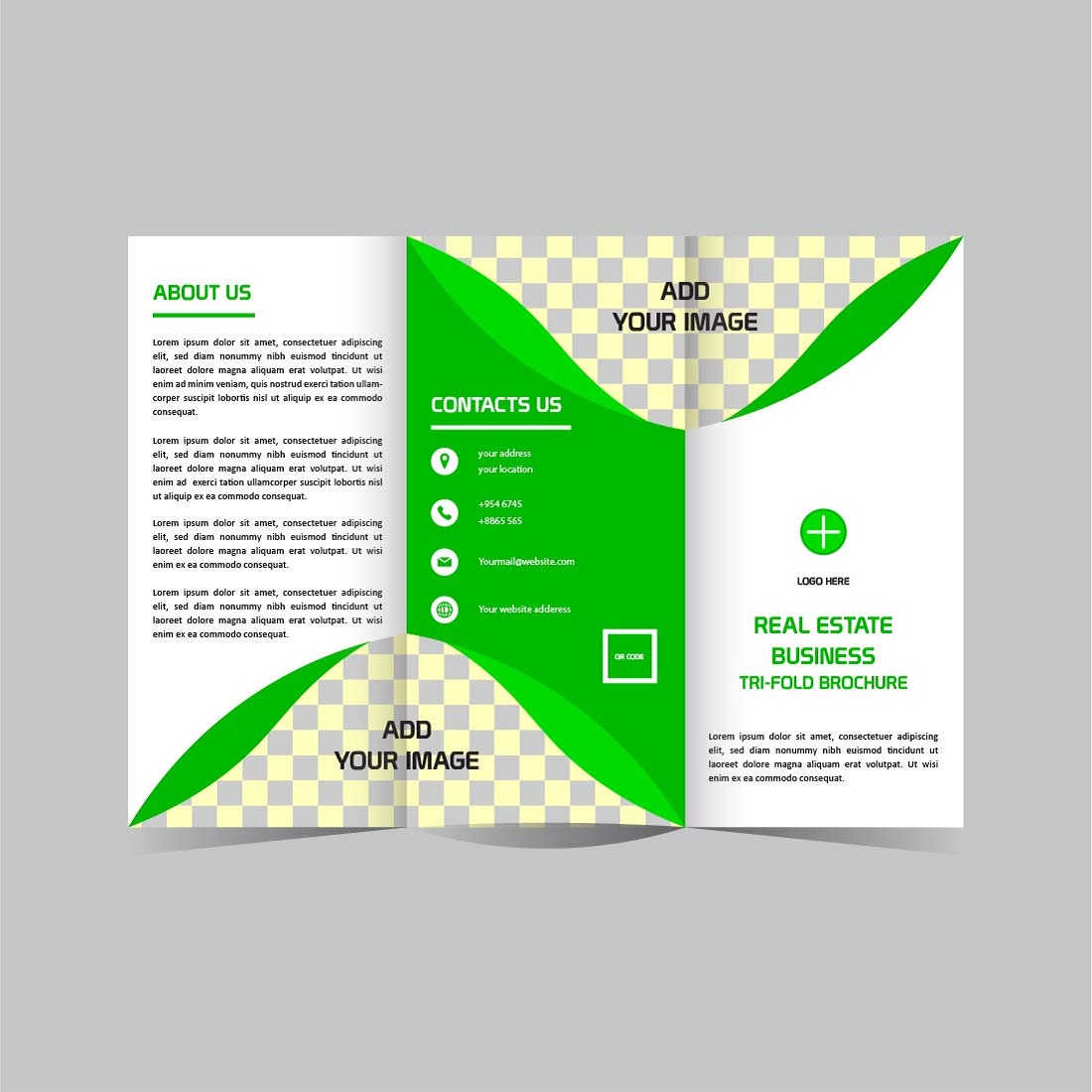 Modern Tri fold real estate brochure design template editable resizable preview image.