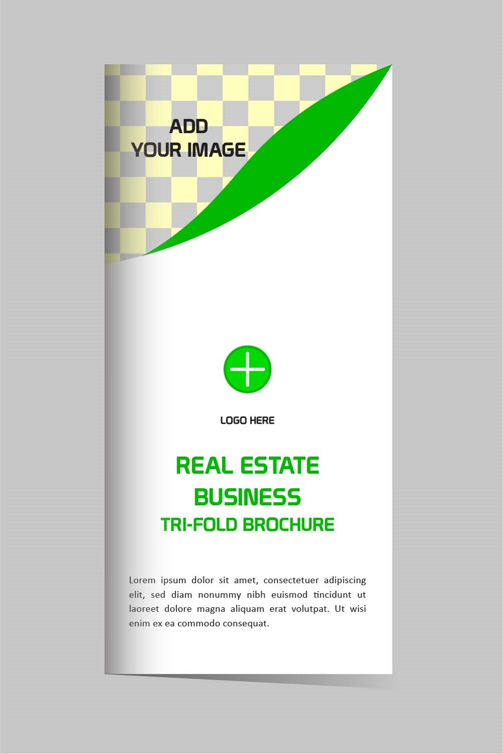 Modern Tri fold real estate brochure design template editable resizable pinterest preview image.