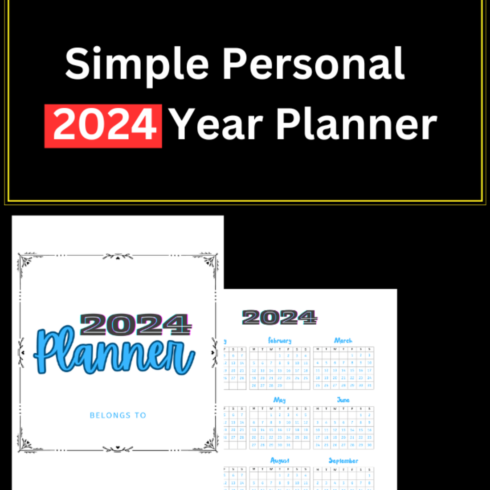 simple personal 2024 year planner, minimalist planner, monthly overview cover image.