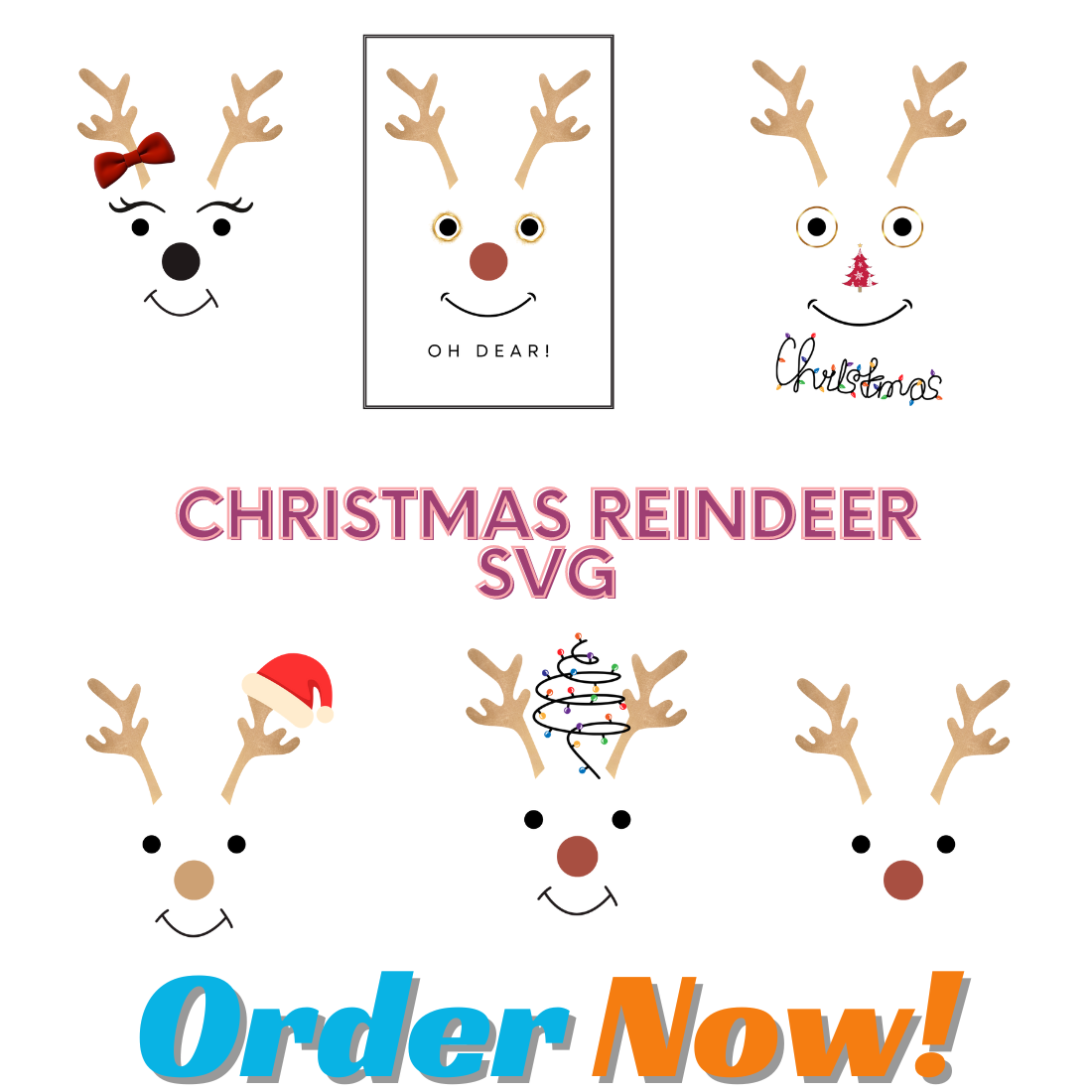 Reindeer SVG, Reindeer Face Svg, Christmas Reindeer Svg, Rudolph reindeer svg, Xmas reindeer svg, Santa reindeer, DXF Cricut cut file vector preview image.