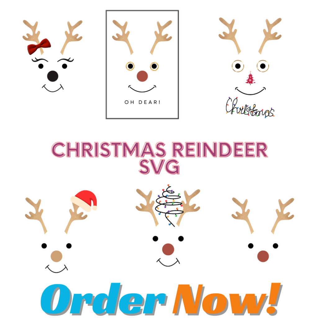 Reindeer SVG, Reindeer Face Svg, Christmas Reindeer Svg, Rudolph