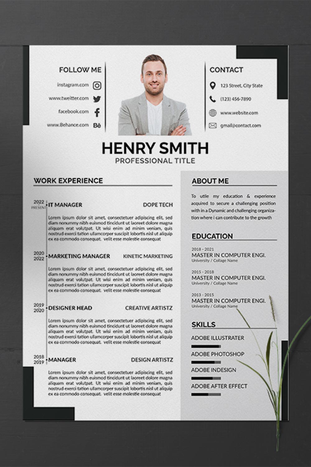 Cv / Resume Template pinterest preview image.