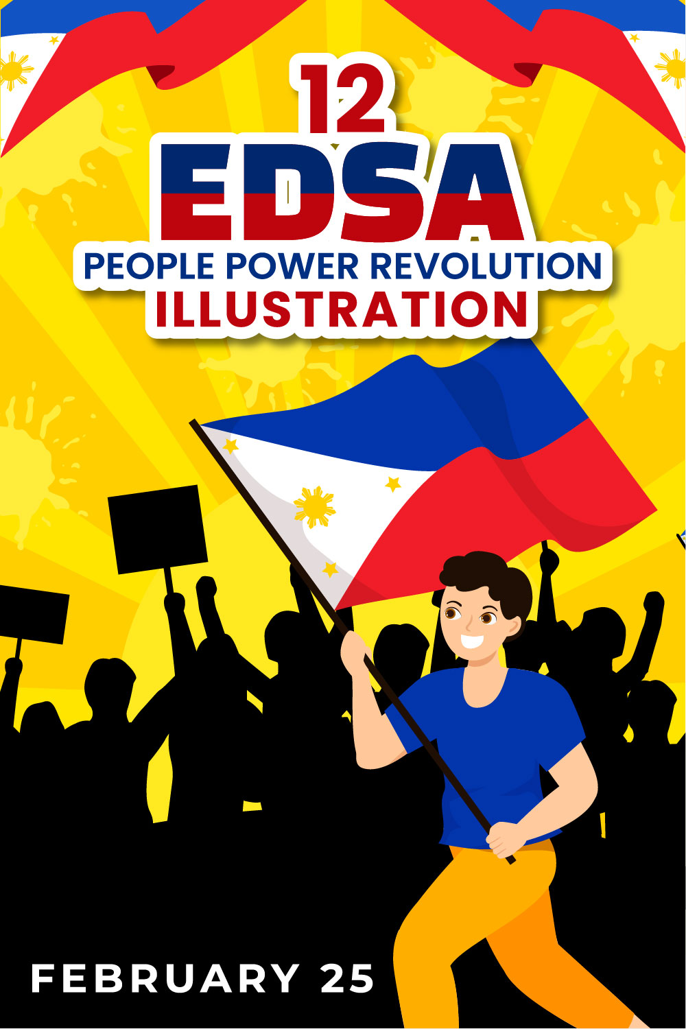 12 Edsa People Power Revolution Anniversary of Philippine Illustration pinterest preview image.