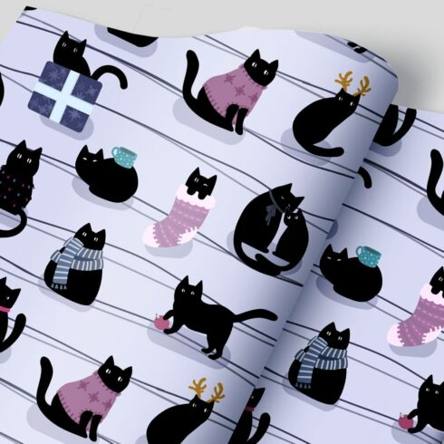 A Christmas pattern with black cats cover image.