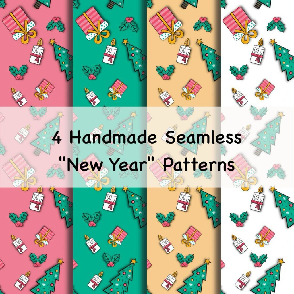 4 Hand drawn Seamless New Year Patterns - MasterBundles