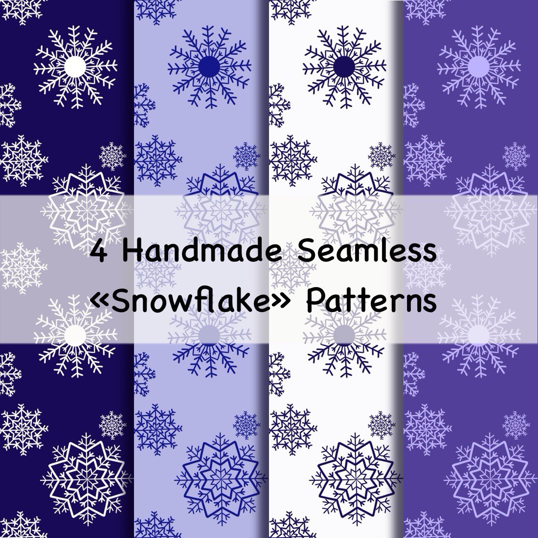 4 Hand drawn Seamless Patterns SnowFlake pinterest preview image.