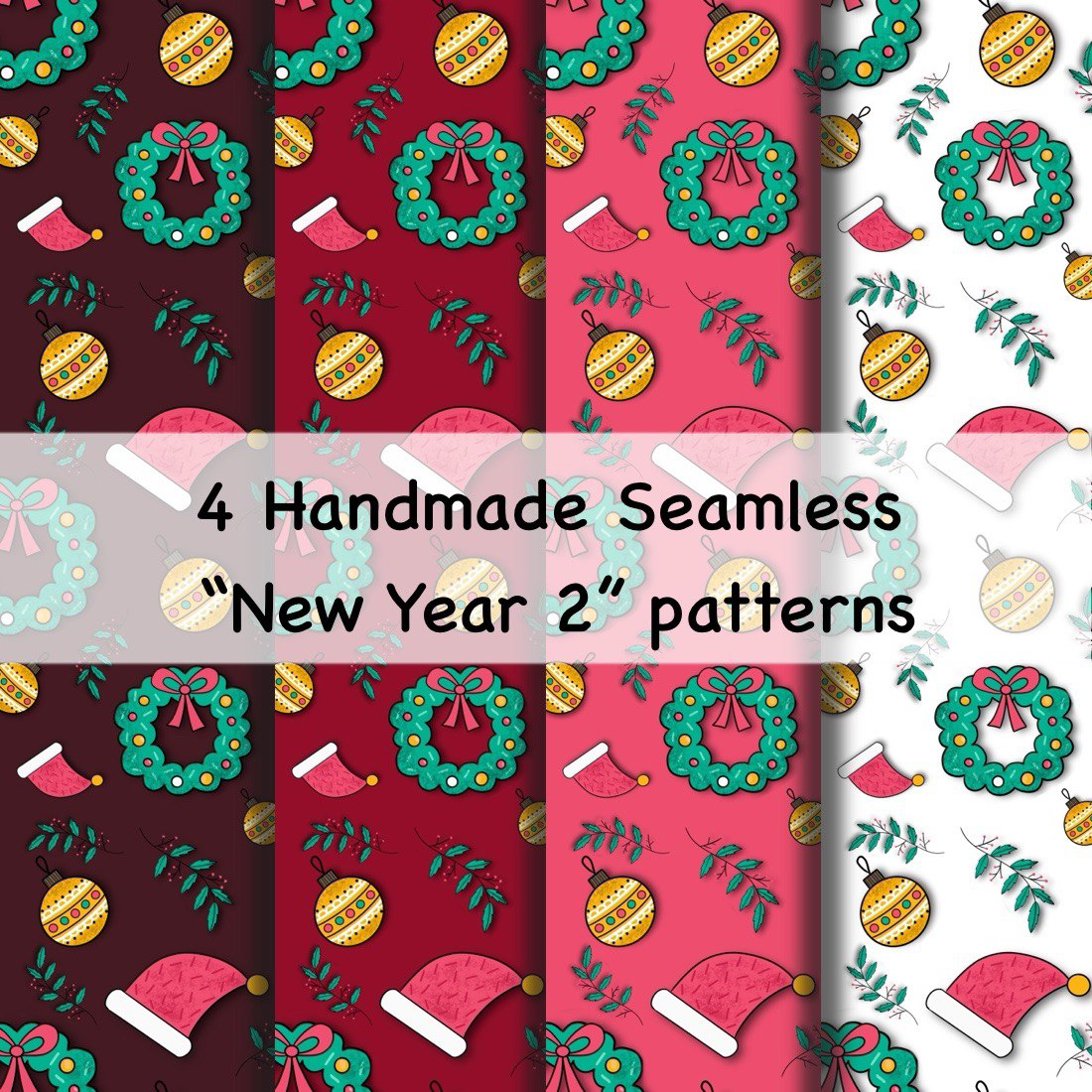 4 Hand Drawn Seamless NEW YEAR 2 Patterns Christmas pinterest preview image.