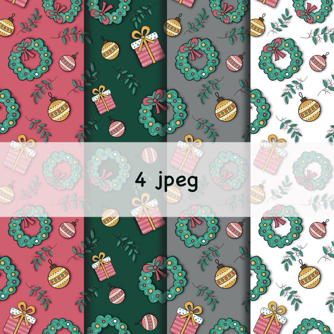 4 Seamless Handmade Christmas Patterns preview image.