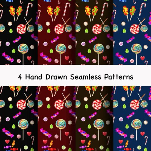 4 Hand Drawn Seamles Patttrns Candy sweets sweet cover image.