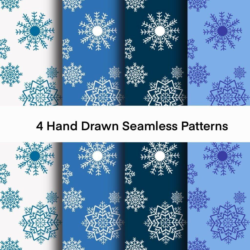 4 hand drawn seamless patterns Snowflakеs 2 winter - MasterBundles