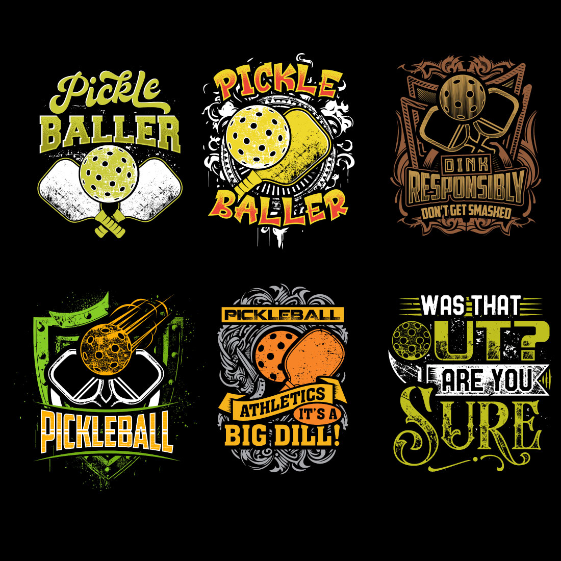 10 amazing Pickleball t shirt design bundle preview image.