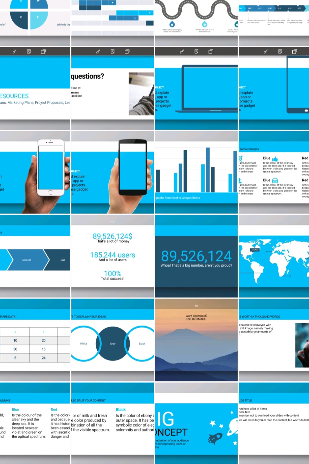 Blue professional presentation power point template pinterest preview image.