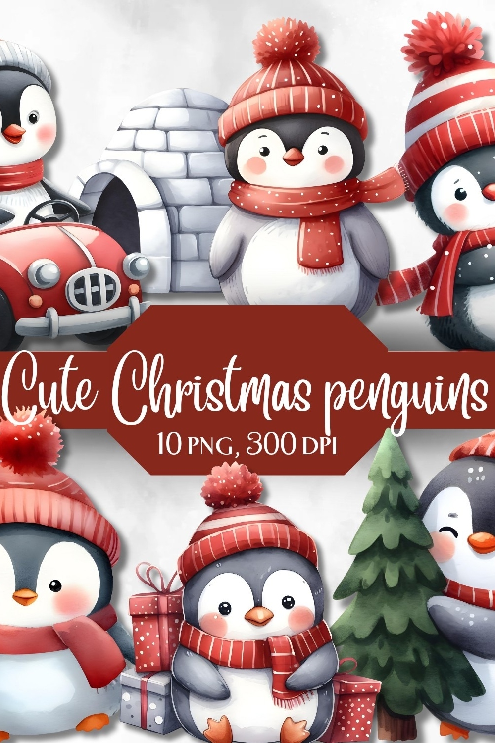 Cute Christmas penguins clip art bundle pinterest preview image.