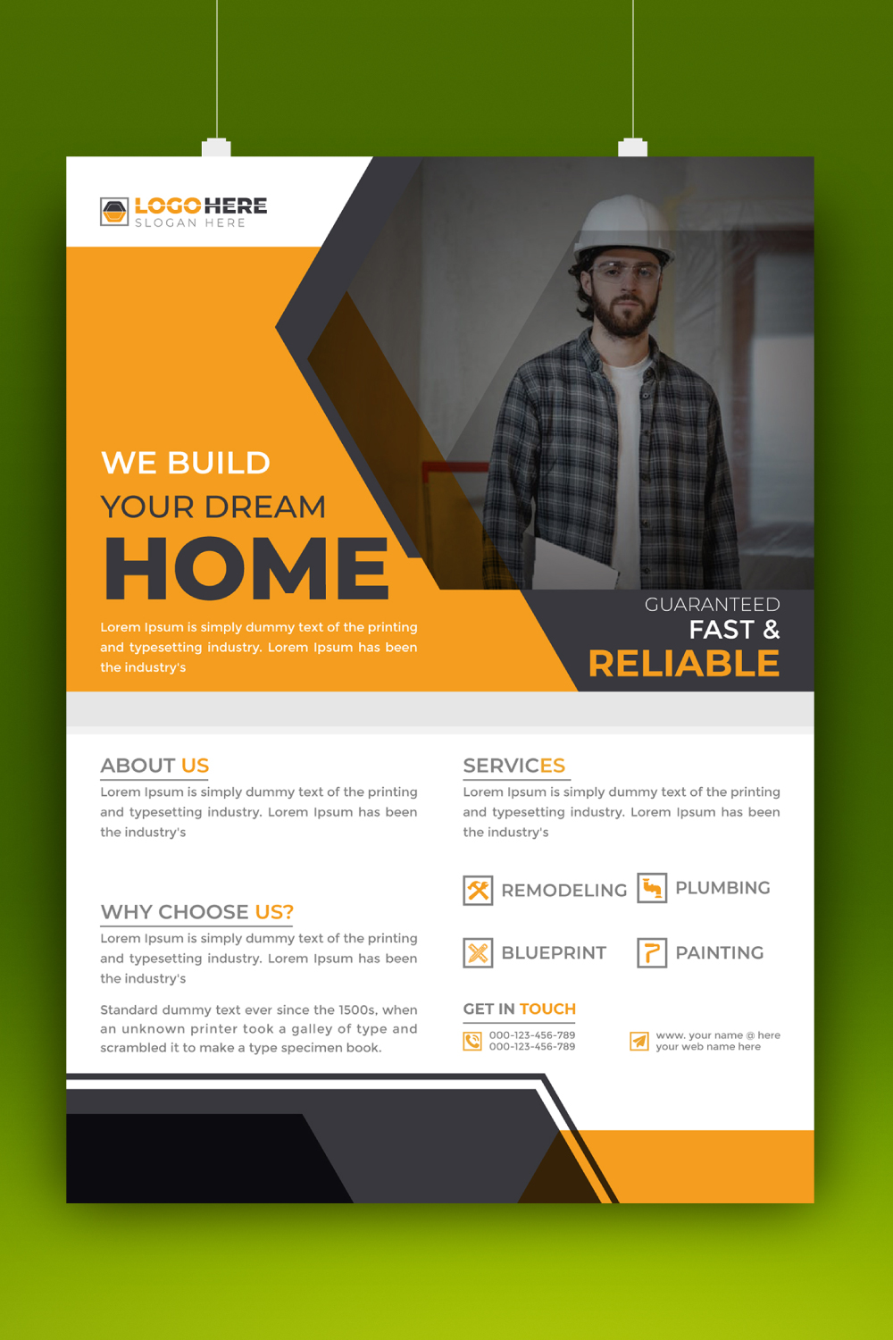 Corporate construction home renovation flyer template pinterest preview image.