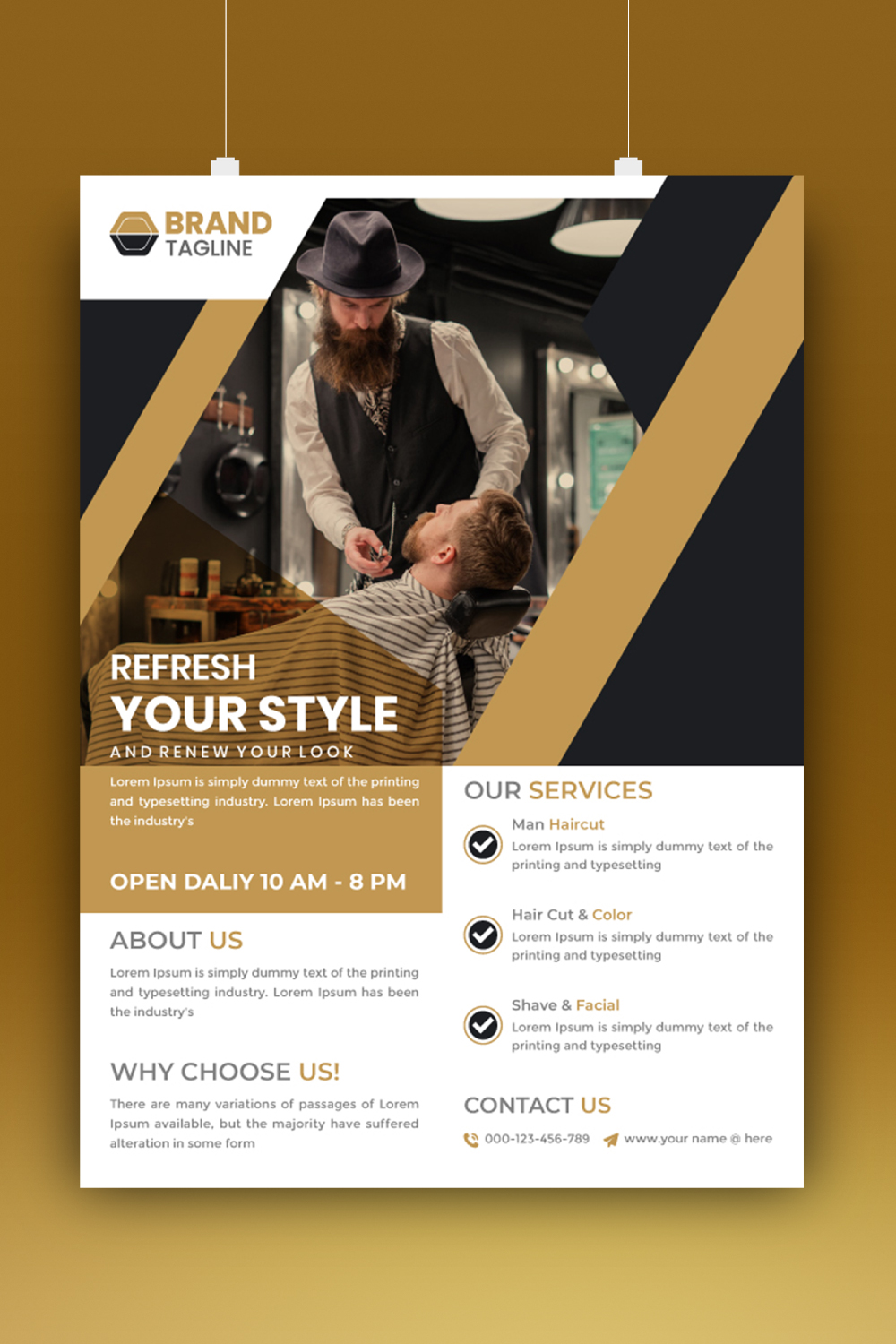 Modern Barbershop Business flyer template beauty salon Poster Design pinterest preview image.