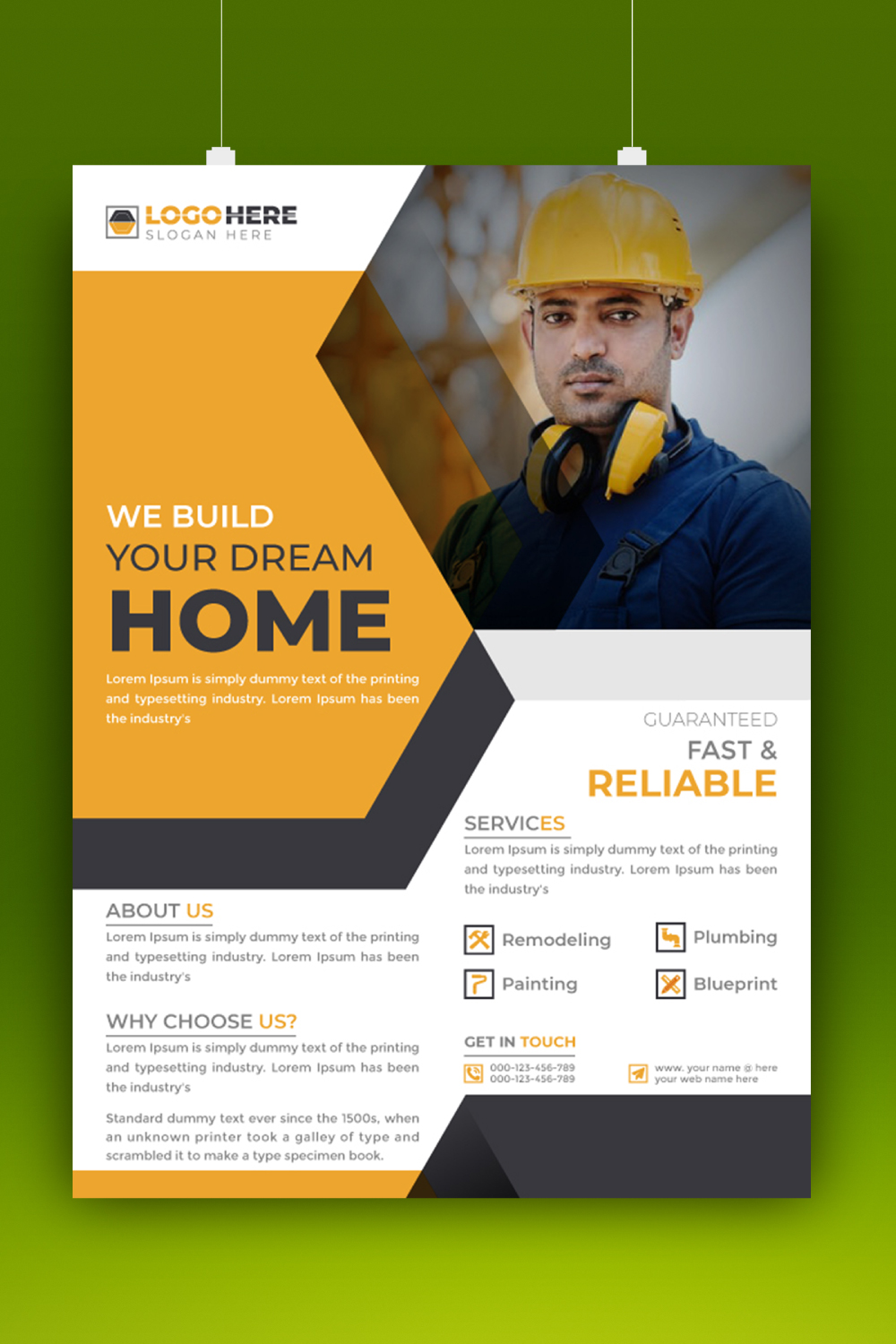 Corporate construction home renovation flyer template pinterest preview image.