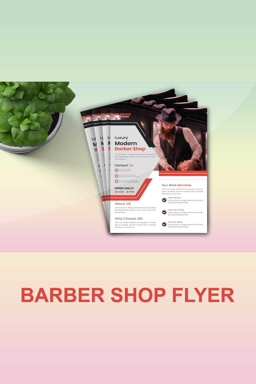 Modern Barbershop Business flyer template beauty salon Poster Design pinterest preview image.