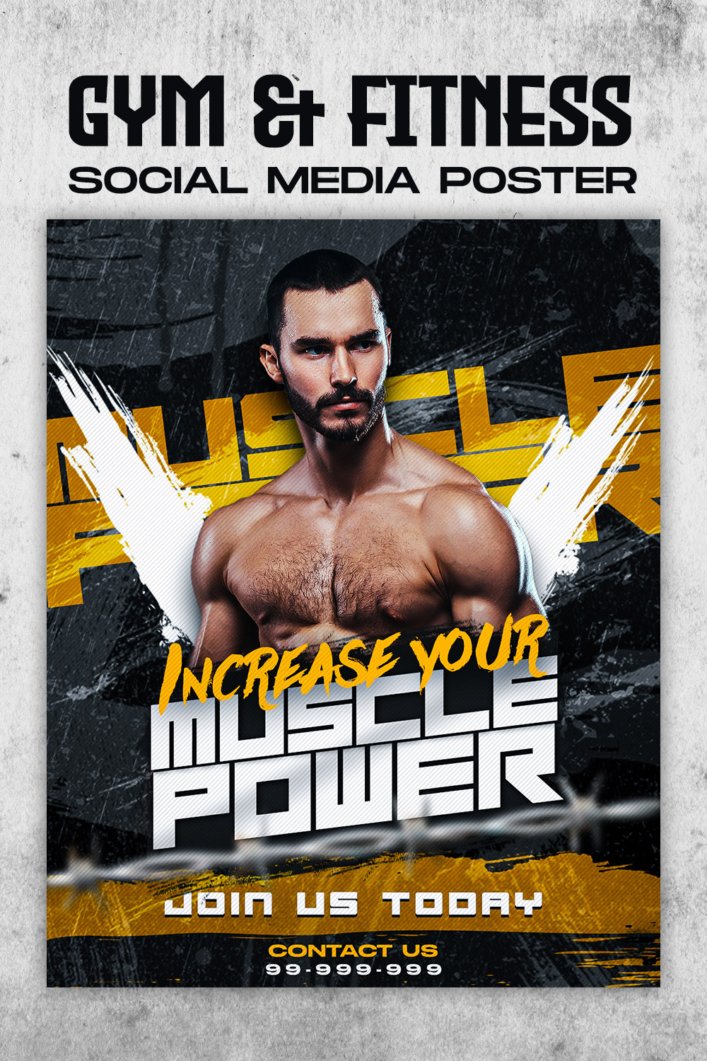 Psd Gym and Fitness join today social media ad poster design Template pinterest preview image.
