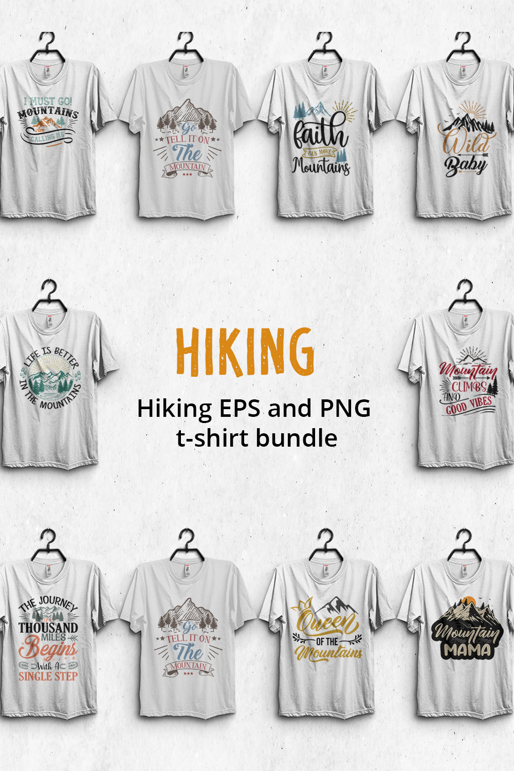 Hiking T-shirt design Bundle pinterest preview image.