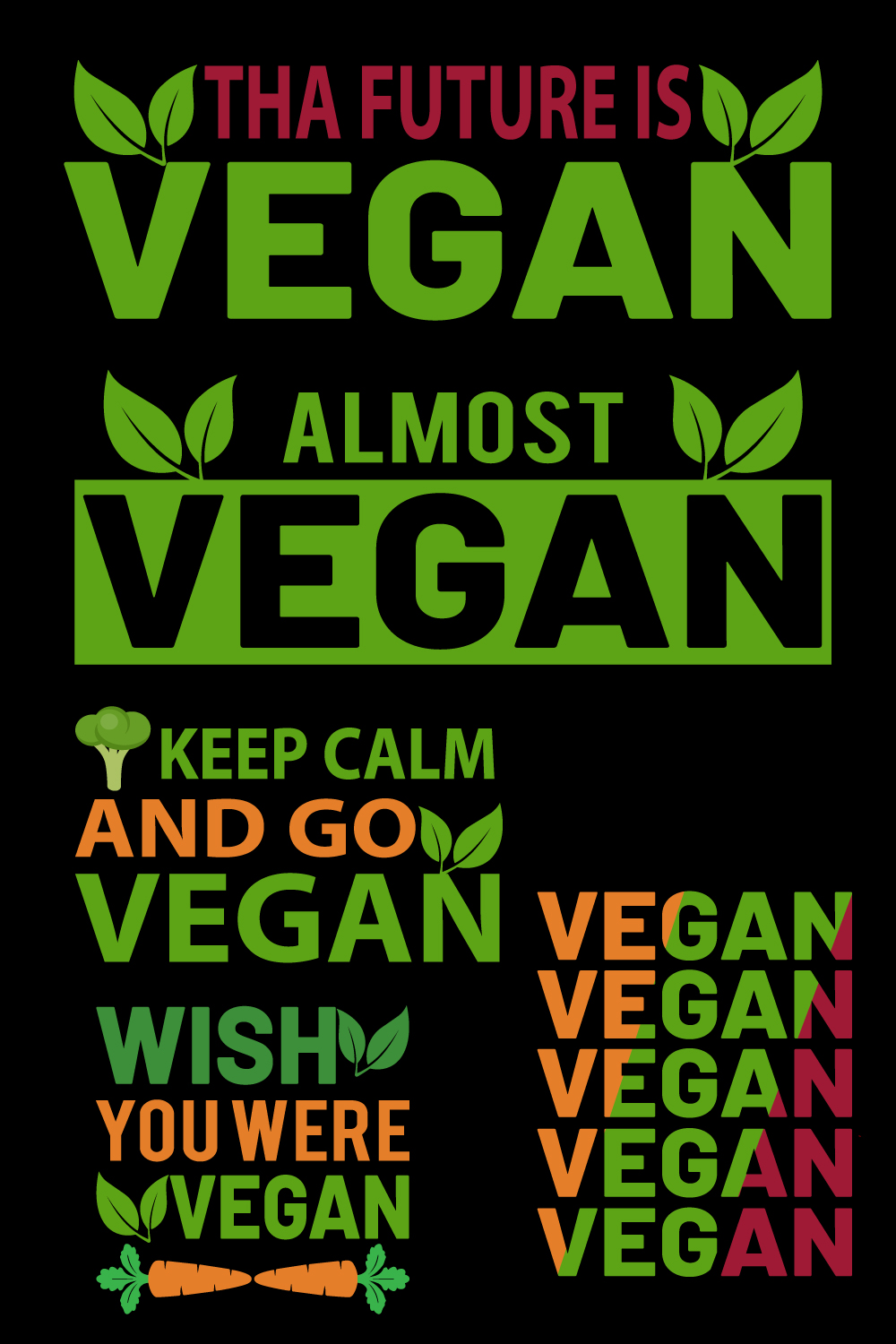 World Vegan Day T shirt Design Bundle pinterest preview image.