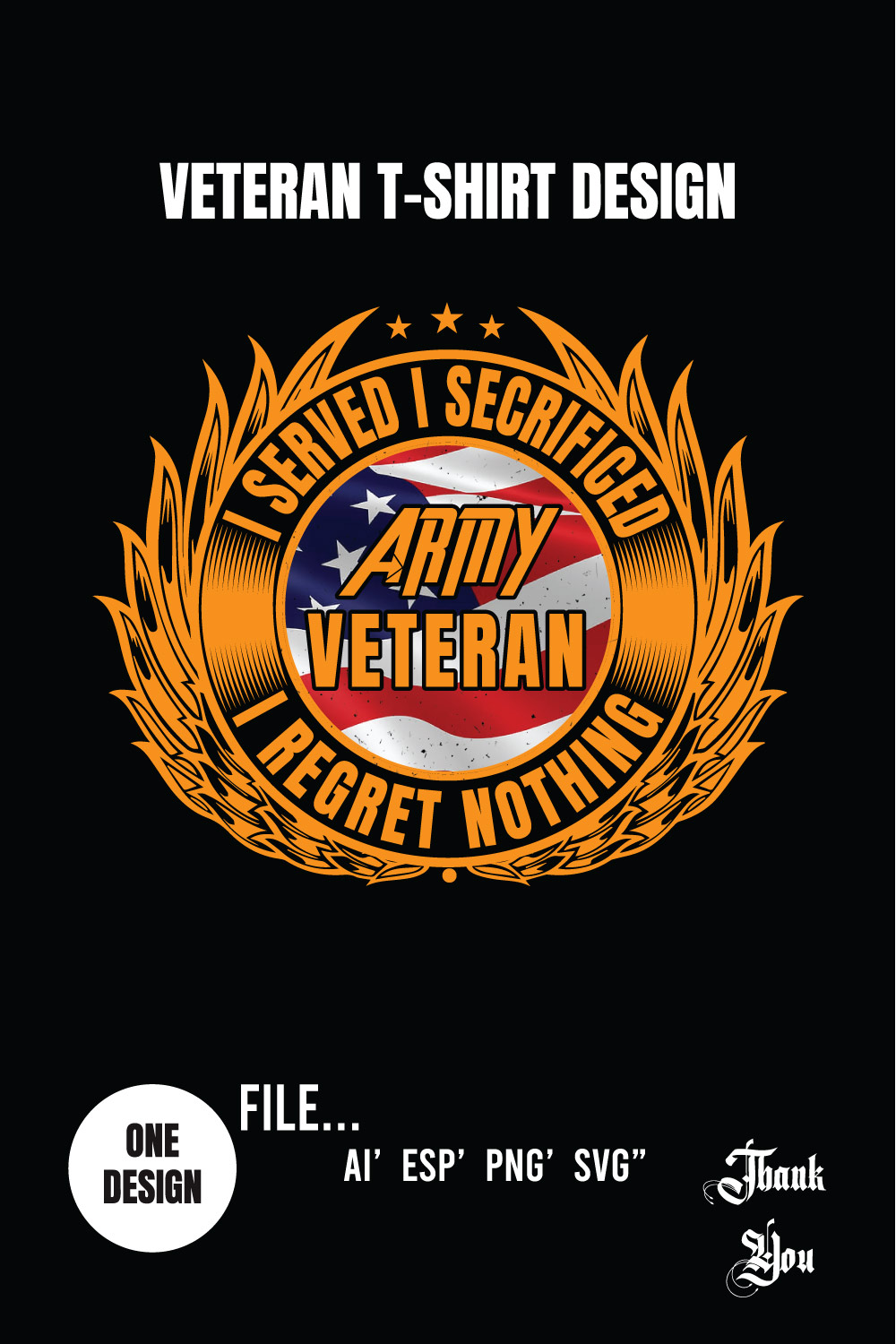 Motivational Veteran T-Shirt Design” pinterest preview image.