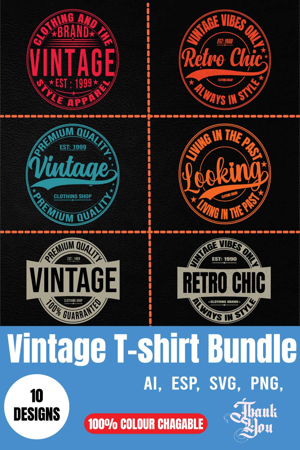 Vintage T-Shirt Design bundle'' pinterest preview image.