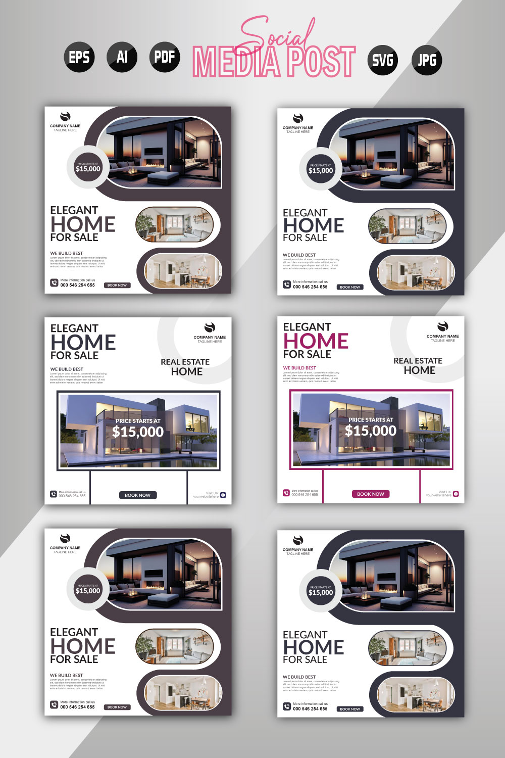 Vector modern home sale social media post template pinterest preview image.