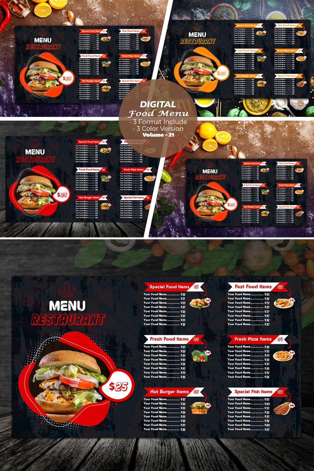 Digital Menu for Restaurant V-21 pinterest preview image.