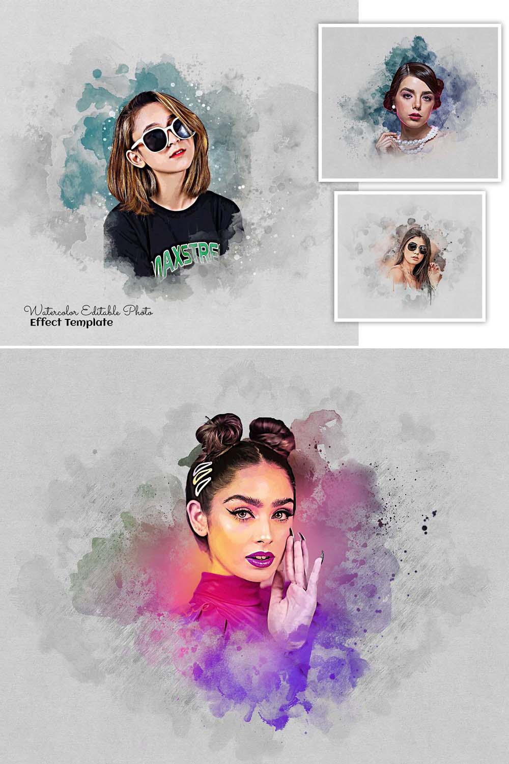 Watercolor Editable Photo Template pinterest preview image.