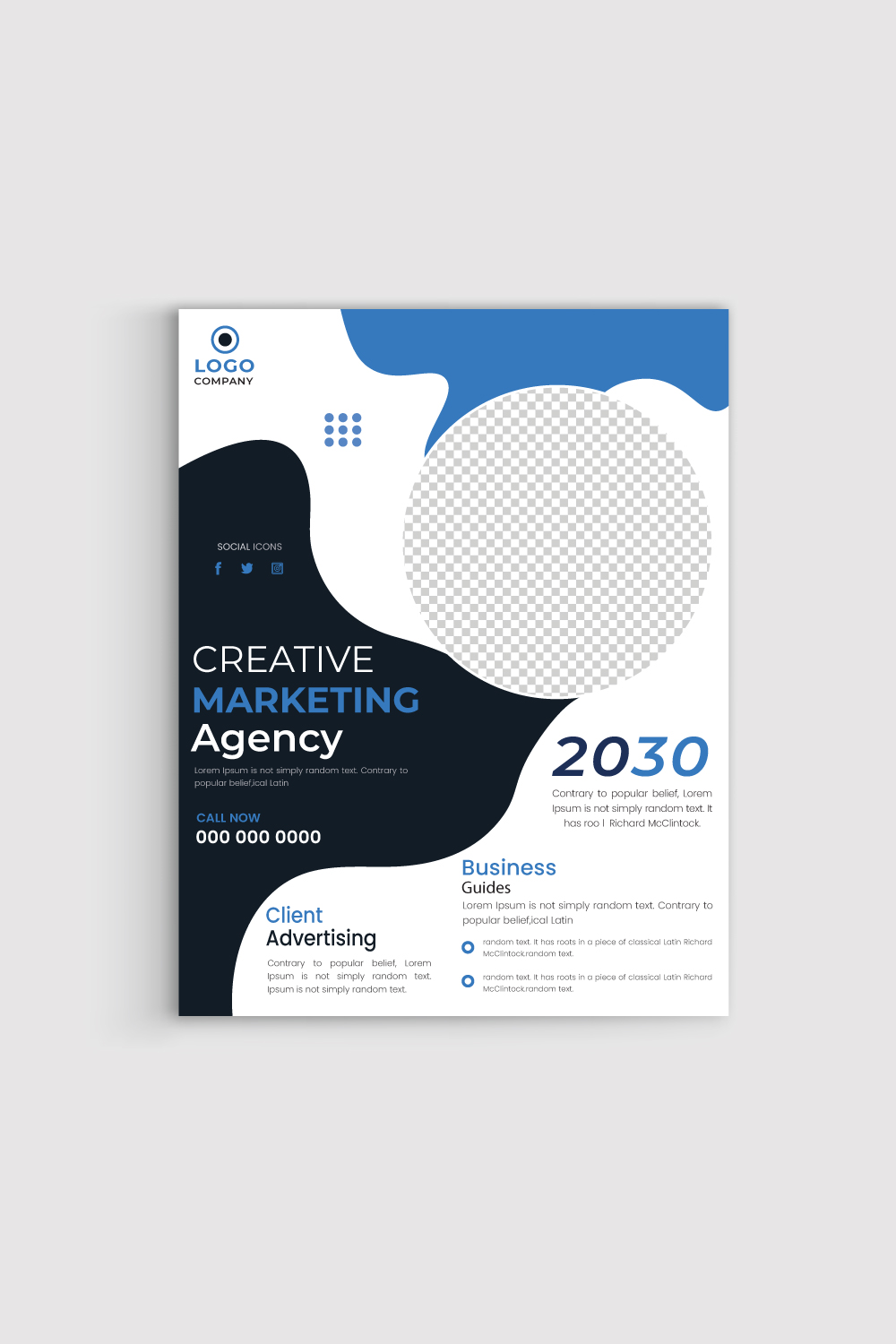 Corporate business flyer, Brochure cover design layout for business stock illustration with blue color, a4 size pinterest preview image.