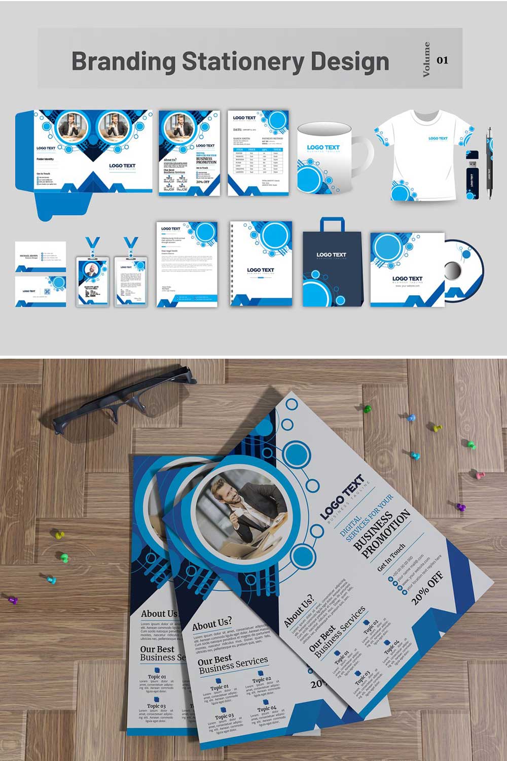 Corporate Branding Stationery Design V-01 pinterest preview image.
